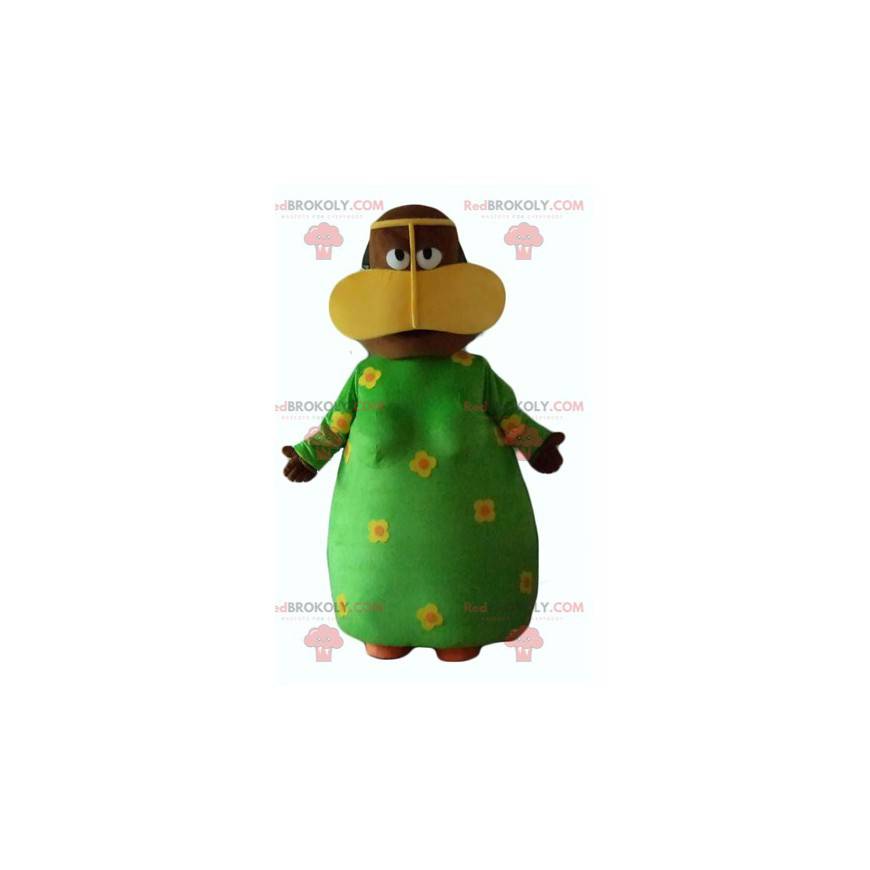 Mascota de mujer africana con un vestido floral verde -