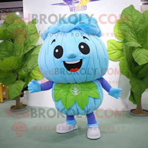 Sky Blue Cabbage Leaf mascot costume character dressed with a Romper and Keychains