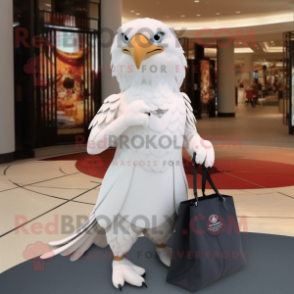 White Hawk mascot costume character dressed with a A-Line Dress and Handbags