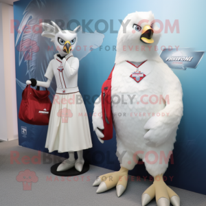 White Hawk mascot costume character dressed with a A-Line Dress and Handbags