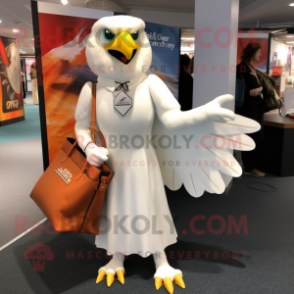 White Hawk mascot costume character dressed with a A-Line Dress and Handbags