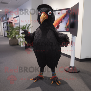 Black Pheasant mascot costume character dressed with a Long Sleeve Tee and Tie pins