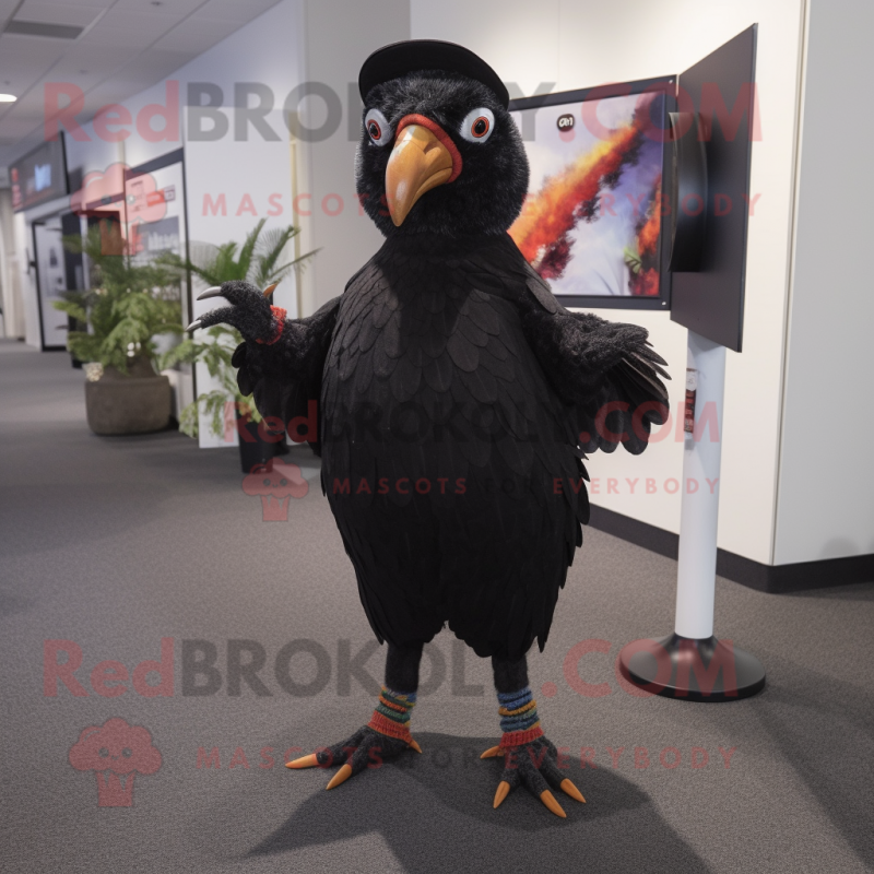 Black Pheasant mascot costume character dressed with a Long Sleeve Tee and Tie pins Black Pheasant mascot costume character dressed with a Long Sleeve Tee and Tie pins