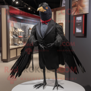 Black Pheasant mascot costume character dressed with a Long Sleeve Tee and Tie pins