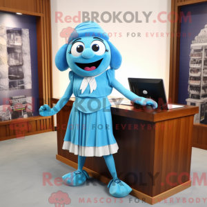 Maskotkarakter av en cyan...