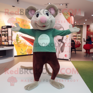 Olive Rat mascot costume character dressed with a Yoga Pants and Clutch bags