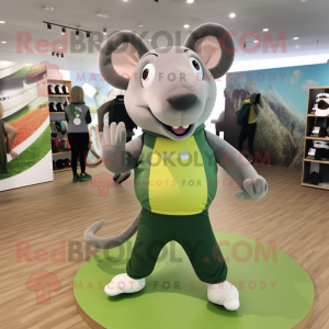 Olive Rat mascot costume character dressed with a Yoga Pants and Clutch bags