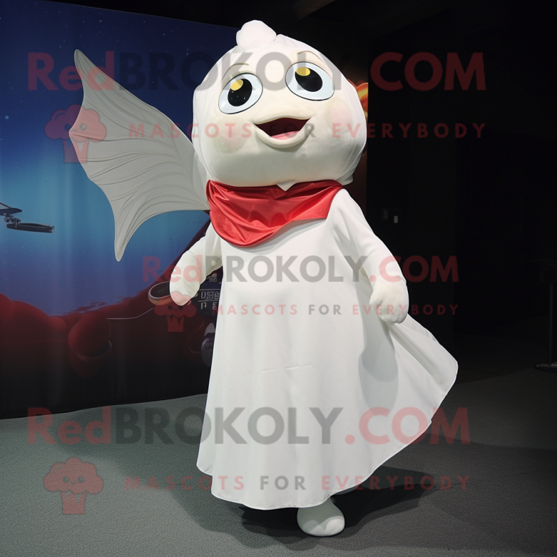 White Goldfish mascot costume character dressed with a Wrap Skirt and Keychains White Goldfish mascot costume character dressed with a Wrap Skirt and Keychains