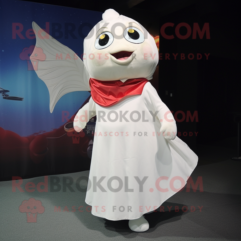 White Goldfish mascot costume character dressed with a Wrap Skirt and Keychains