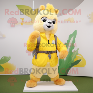 Yellow Alpaca mascot costume character dressed with a Windbreaker and Belts