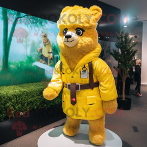 Yellow Alpaca mascot costume character dressed with a Windbreaker and Belts