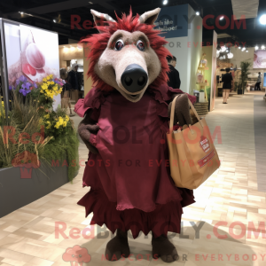 Maskotfigur af et rødbrun...
