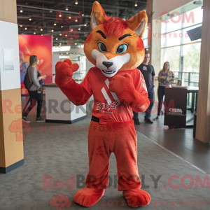 Maskot-karakter af en rød...