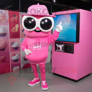 Pink Kamera maskot kostume...