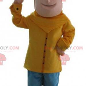 Mascot boy dressed in yellow with a pink hat - Redbrokoly.com