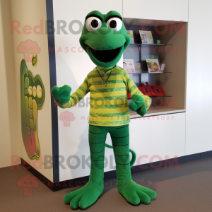 Green Python mascot costume character dressed with a Henley Shirt and Ties