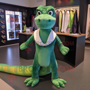 Green Python mascot costume character dressed with a Henley Shirt and Ties