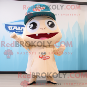 Maskottchenfigur eines Cream Tuna mit Bikini und Mütze - Eistüte-Maskottchen - REBROKO_389629 - RedBrokoly.com