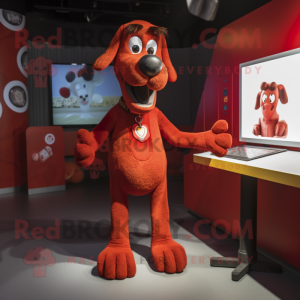 Red Dog mascot costume character dressed with a Playsuit and Necklaces