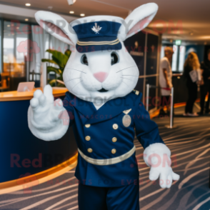 Navy Wild Rabbit mascot costume character dressed with a Playsuit and Cummerbunds