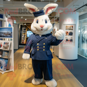 Navy Wild Rabbit mascot costume character dressed with a Playsuit and Cummerbunds