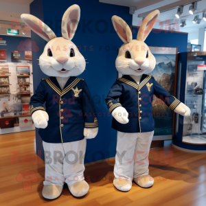 Navy Wild Rabbit mascot costume character dressed with a Playsuit and Cummerbunds