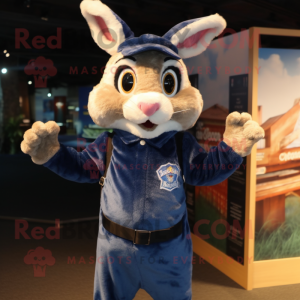 Navy Wild Rabbit mascot costume character dressed with a Playsuit and Cummerbunds