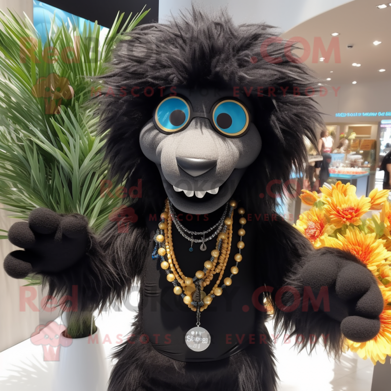 Black Lion mascot costume character dressed with a Bikini and Necklaces