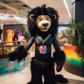 Black Lion mascot costume character dressed with a Bikini and Necklaces