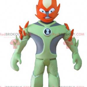 Mascote de personagem de fantasia verde e laranja -