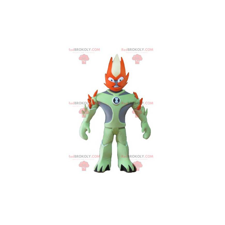 Grünes und orangefarbenes Fantasy-Charakter-Maskottchen -