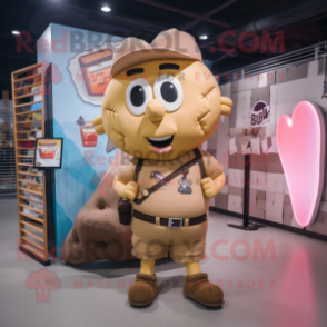 Tan Heart mascot costume character dressed with a Cargo Shorts and Hairpins