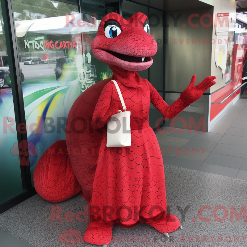 Mascottekostuum rode python met A-lijnrok en clutchtassen - Python-mascottes - REBROKO_389846 - RedBrokoly.com