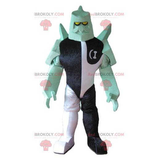 Mascote robô de personagem de fantasia preto branco e verde -