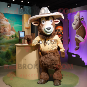 Brown Goat mascot costume character dressed with a Romper and Hat pins
