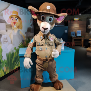 Brown Goat mascot costume character dressed with a Romper and Hat pins