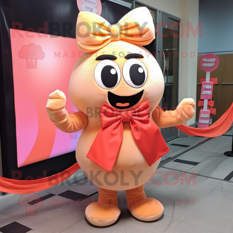 Peach Ramen mascot costume character dressed with a Leggings and Bow ties Peach Ramen mascot costume character dressed with a Leggings and Bow ties