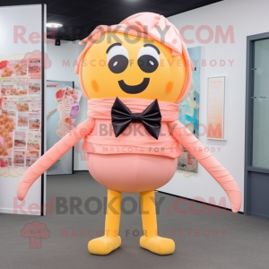 Peach Ramen mascot costume character dressed with a Leggings and Bow ties