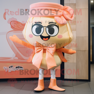 Peach Ramen mascot costume character dressed with a Leggings and Bow ties