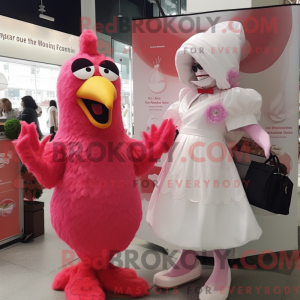 Maskotkarakter av en rosa...