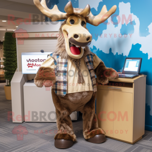 Tan Moose mascot costume character dressed with a Skirt and Pocket squares