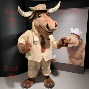 Tan Moose mascot costume character dressed with a Skirt and Pocket squares