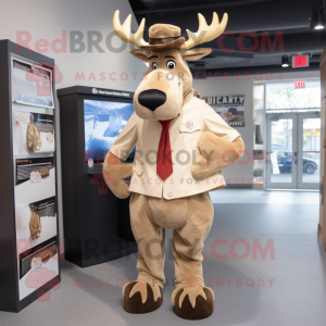 Tan Moose mascot costume character dressed with a Skirt and Pocket squares