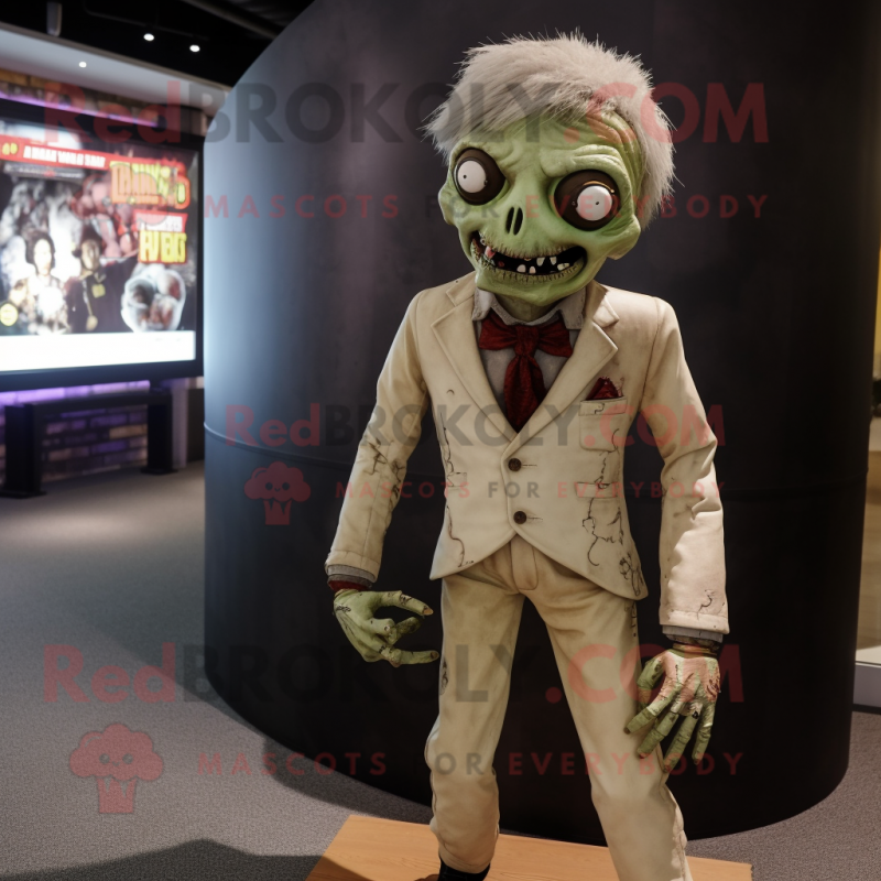 Beige Zombie mascot costume character dressed with a Waistcoat and Lapel pins