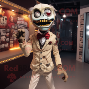 Beige Zombie mascot costume character dressed with a Waistcoat and Lapel pins