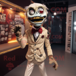 Beige Zombie mascot costume character dressed with a Waistcoat and Lapel pins