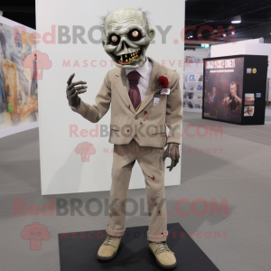 Beige Zombie mascot costume character dressed with a Waistcoat and Lapel pins