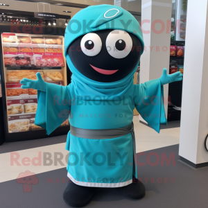 Teal Sushi mascot costume character dressed with a Culottes and Scarves