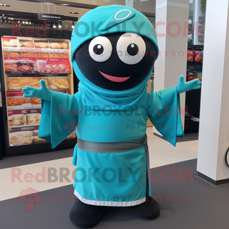 Teal Sushi mascot costume character dressed with a Culottes and Scarves Teal Sushi mascot costume character dressed with a Culottes and Scarves