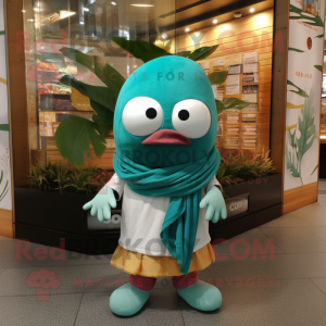 Teal Sushi mascot costume character dressed with a Culottes and Scarves